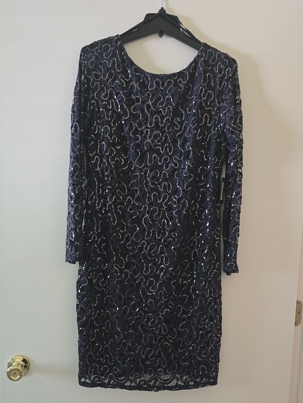 MARINA Navy Blue Sequin Long-Sleeve Dress